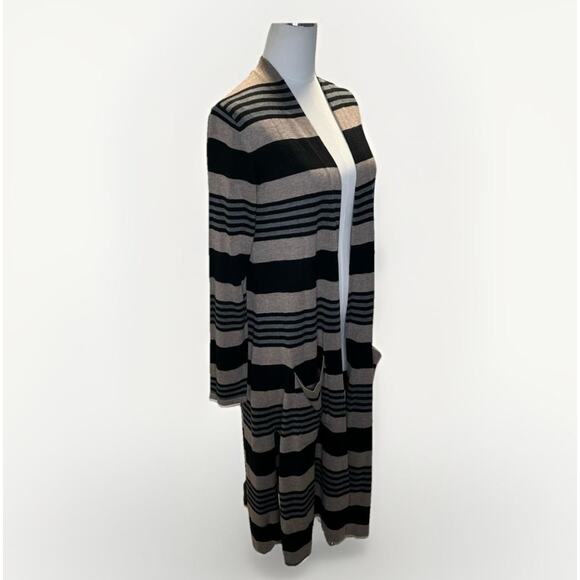 Laurie Felt Cardigan Sweater Womens Medium Striped Cashmere Blend Pockets Long - Picture 2 of 9